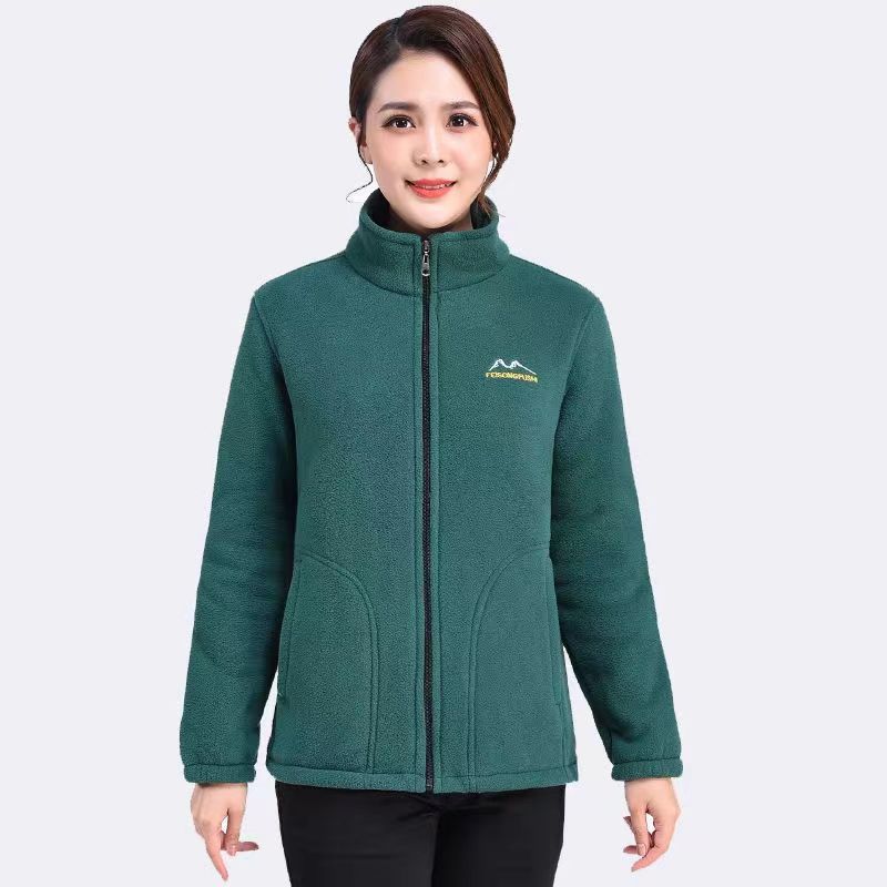Fleece Jacket for Women Lined Thickened Zip-Up Stand Collar Loose Sporty Hoodie Warm Top