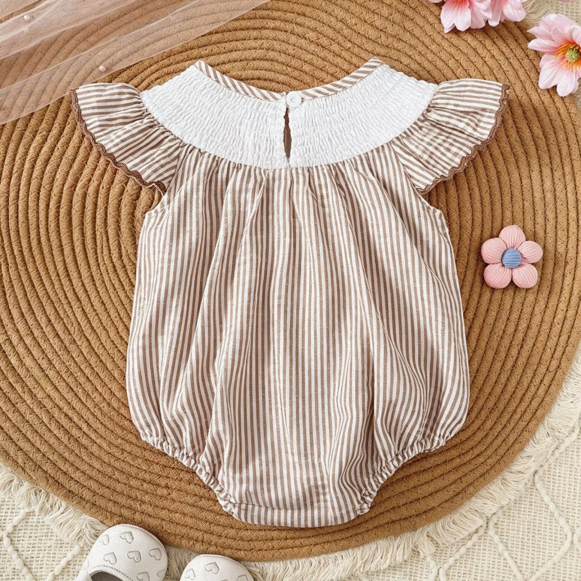 Infant Romper Striped Bowtie Football Embroidery Baby Girl Onesie Short Sleeve Crawler