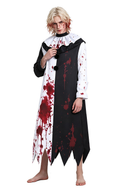 Terrifier Black and White Long Clown Robe with Blood Stain Print Men's Horror Clown Cosplay Costume
