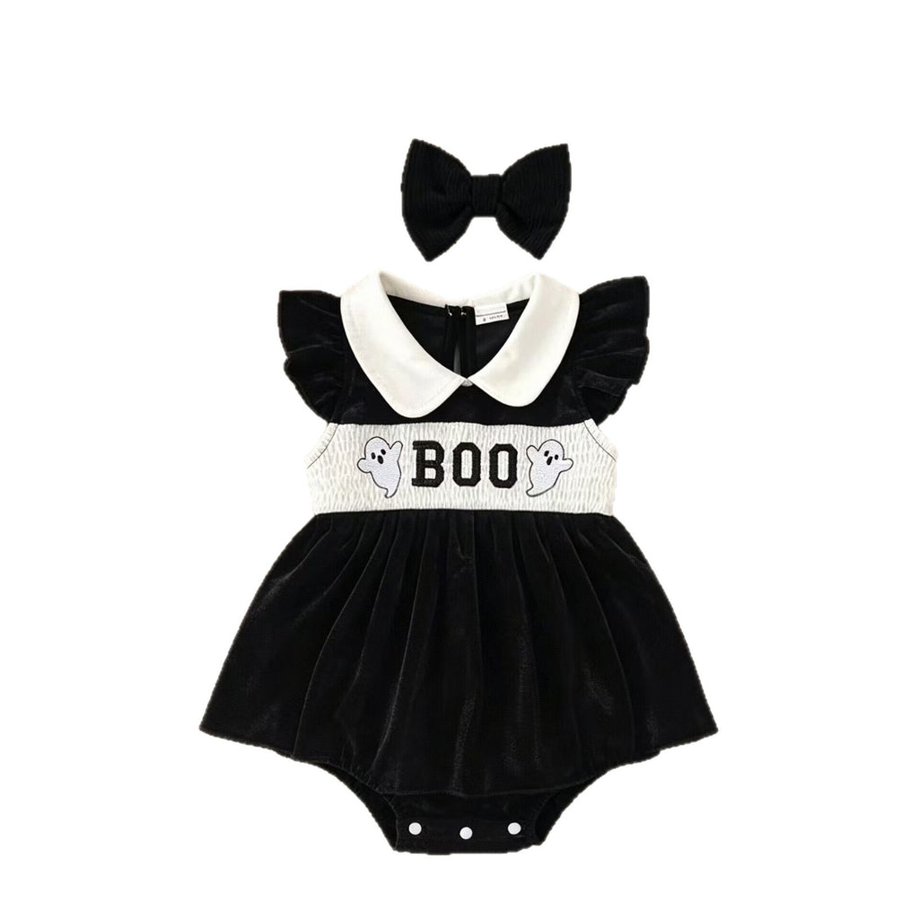 Baby Ghost Print Princess Romper Halloween Outfit for Newborns, Infant Bodysuit Crawling Clothes