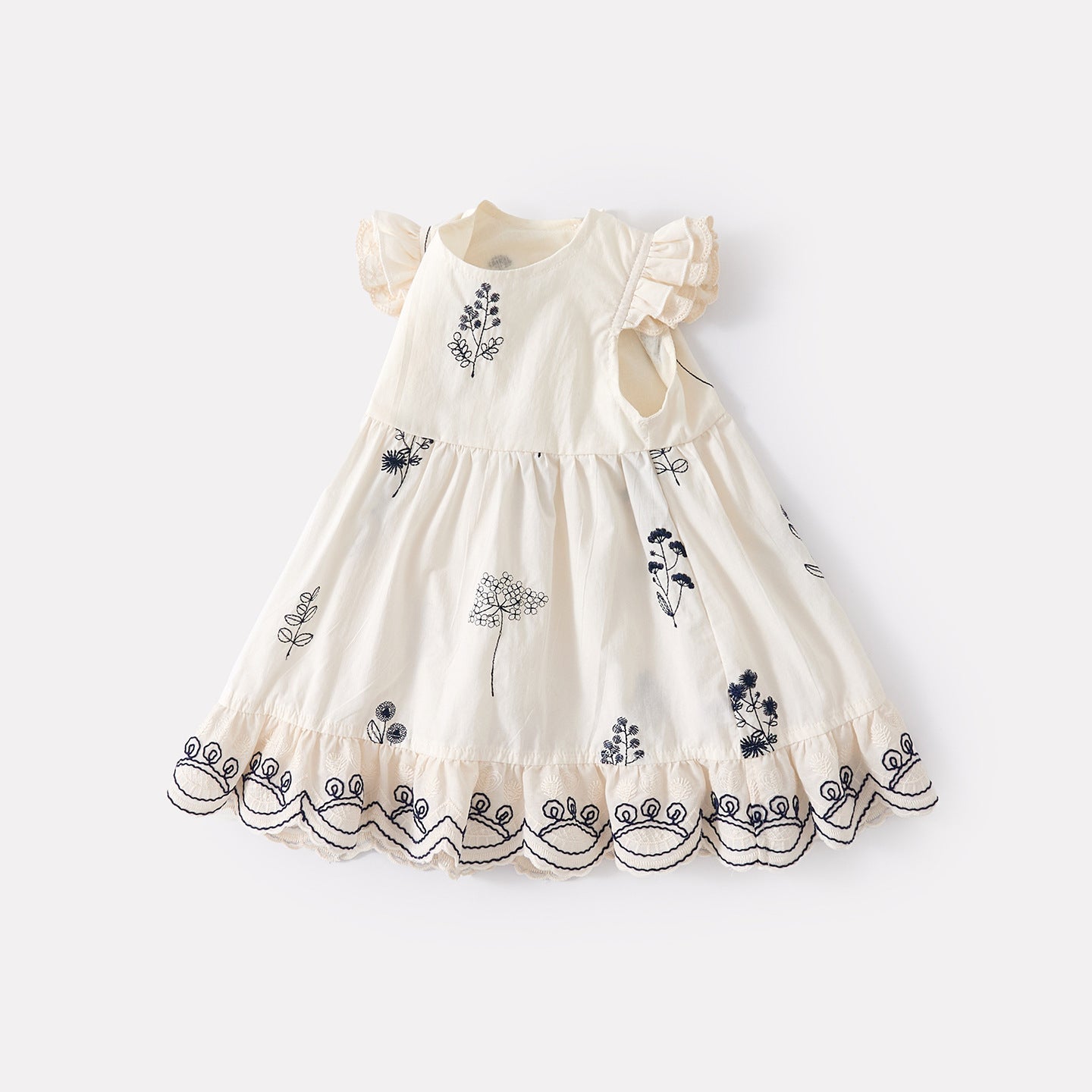Embroidered Cotton Dress Casual Strapless Dress Baby Flutter Sleeve Princess Dress Sweet Summer Outfit