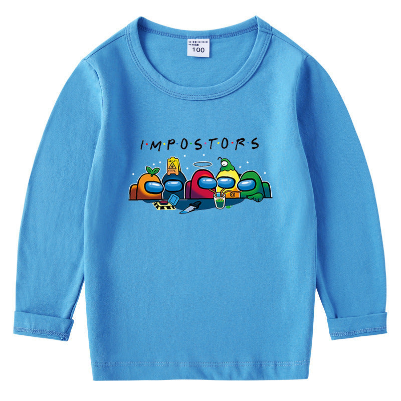 Children's cotton T-shirt with round neck and long sleeved base