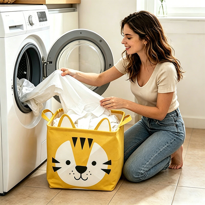 Fabric Cartoon Kids' Toy Storage Bin, Foldable Clothing Organizer & Laundry Hamper, Creative Living Room Storage Basket