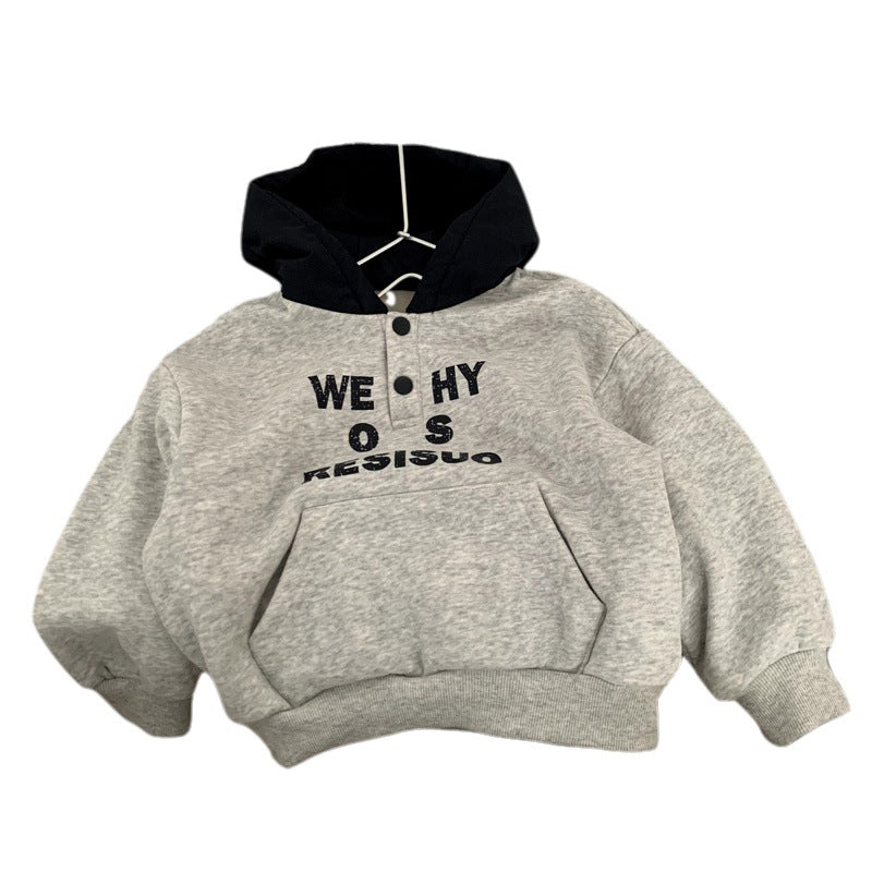 Children's fleece hoodie with thickened warm cover for autumn and winter