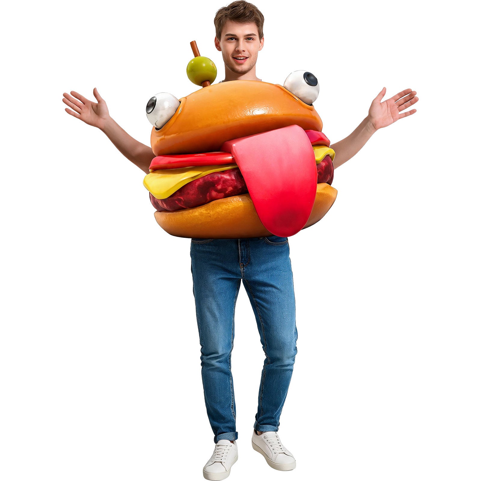 Fortnite Big Eyes Burger Cosplay Costume Cartoon Hamburger Sponge Suit Halloween Food Theme Event Parade Costume