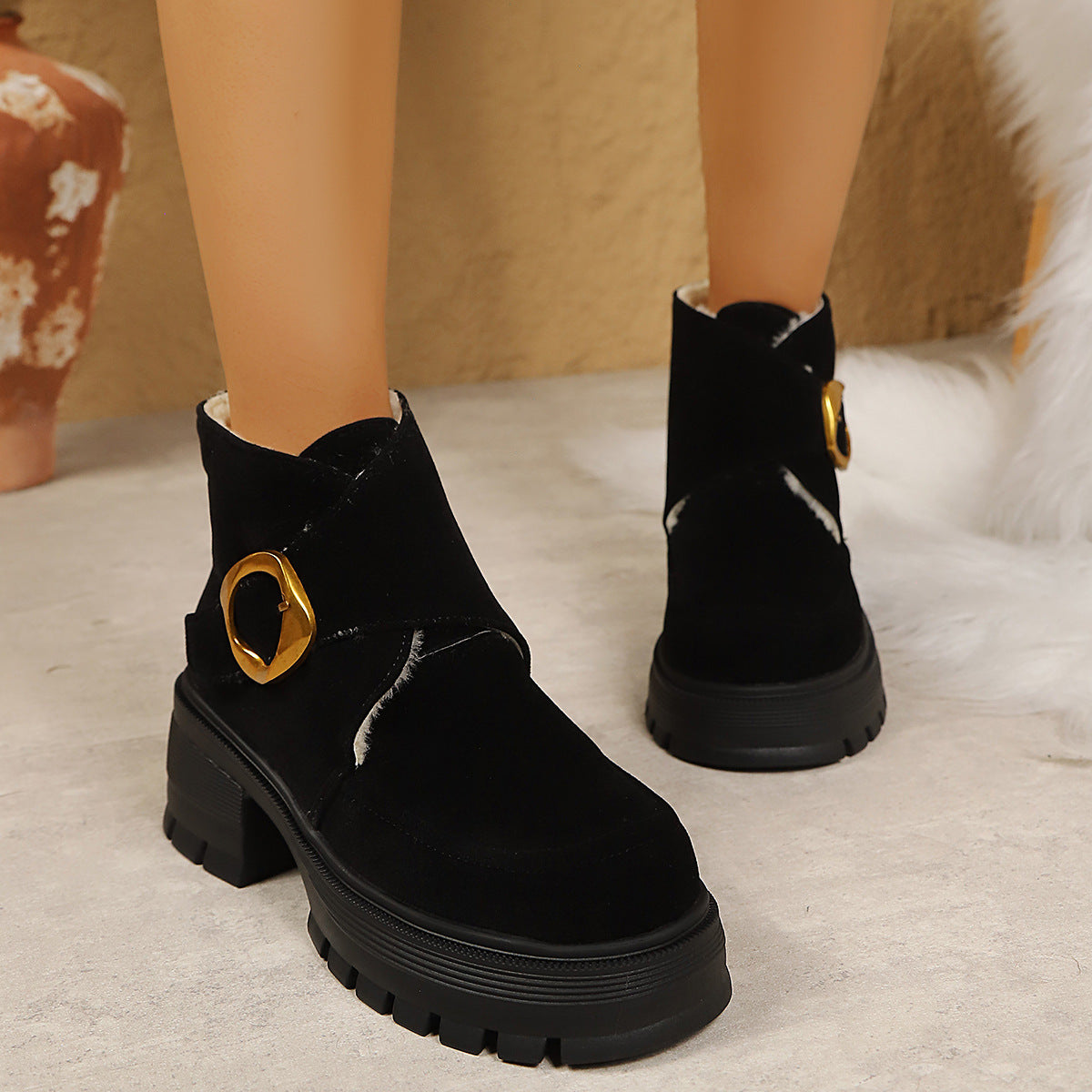 Botas Over-the-Knee de Gamuza con Hebilla y Tacón Alto – Mujer Invierno