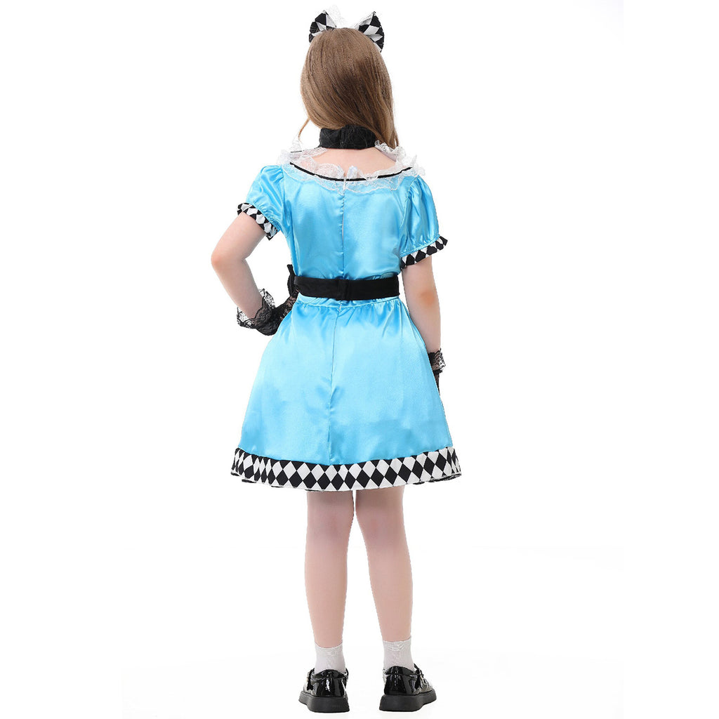 Alice in Wonderland Costume Cosplay Maid Dress for Kids - Sky Blue Lace Dress