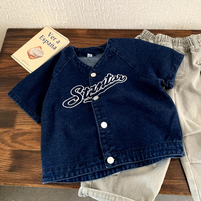 Autumn style mid sleeved vest jacket denim top