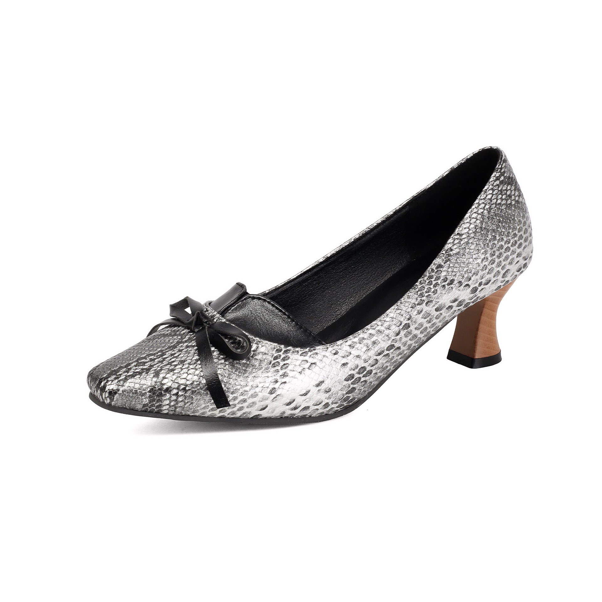 Zapatos Retro Leopardo con Tacón Alto y Moño – Mujer