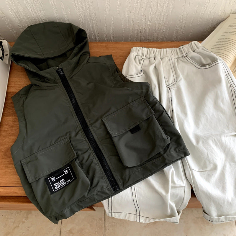 Children's workwear vest hooded jacket