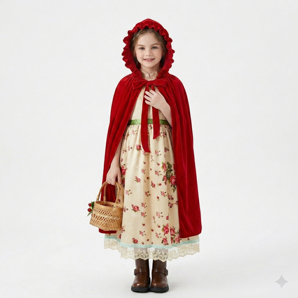 Halloween Cosplay Costume Cloak Cape Little Red Riding Hood Role Play Children's Long Dress Performance Clothing