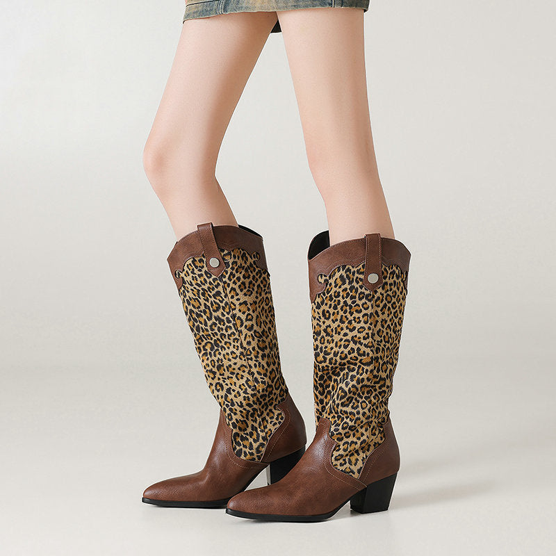 Botas Western Étnicas con Patchwork y Tacón Grueso – Mujer