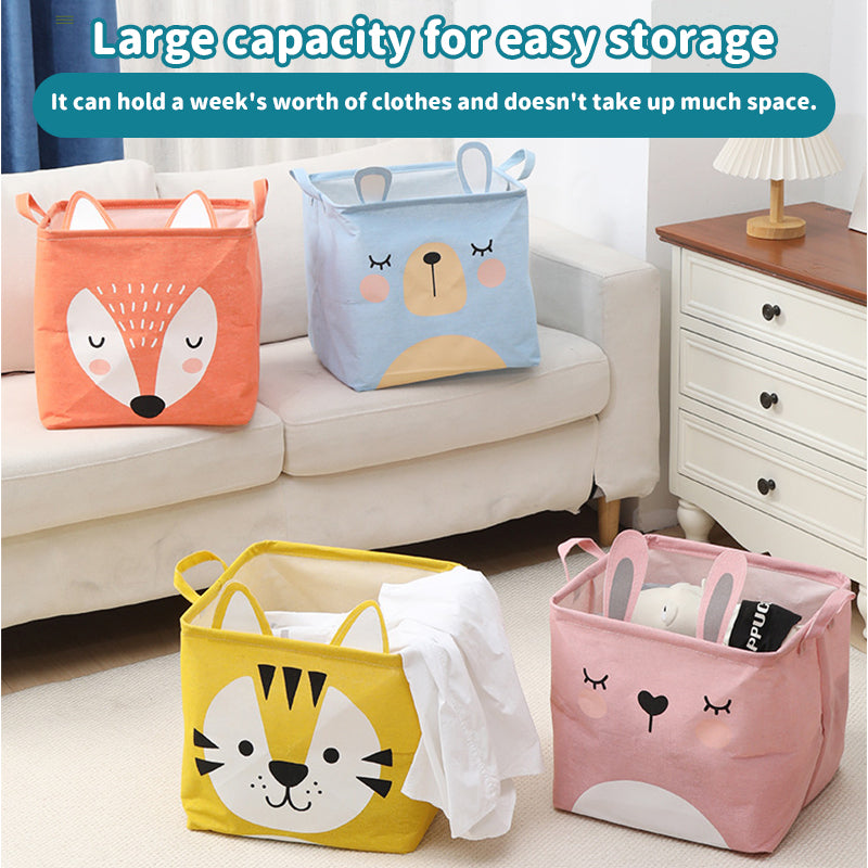Fabric Cartoon Kids' Toy Storage Bin, Foldable Clothing Organizer & Laundry Hamper, Creative Living Room Storage Basket