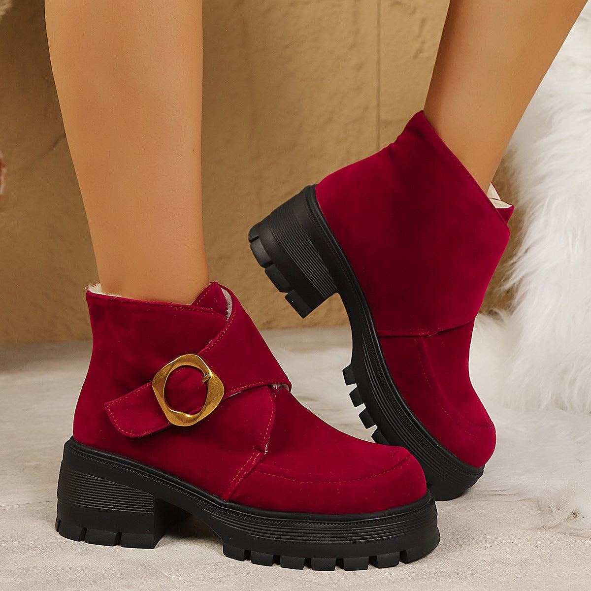 Botas Over-the-Knee de Gamuza con Hebilla y Tacón Alto – Mujer Invierno