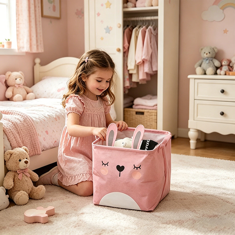 Fabric Cartoon Kids' Toy Storage Bin, Foldable Clothing Organizer & Laundry Hamper, Creative Living Room Storage Basket