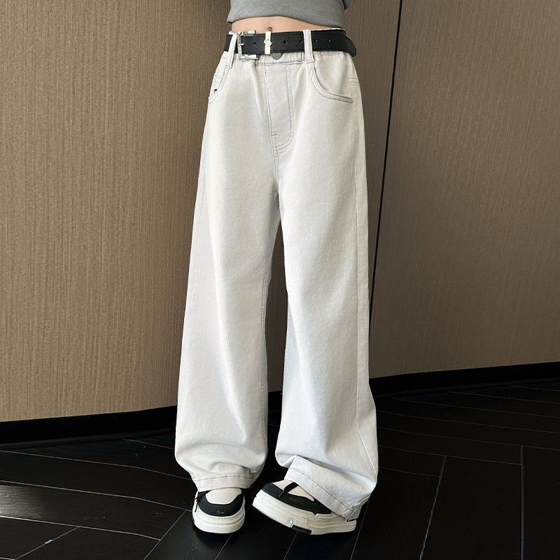 Girls White Wide-Leg Pants Straight Trousers Casual Pants for Big Kids