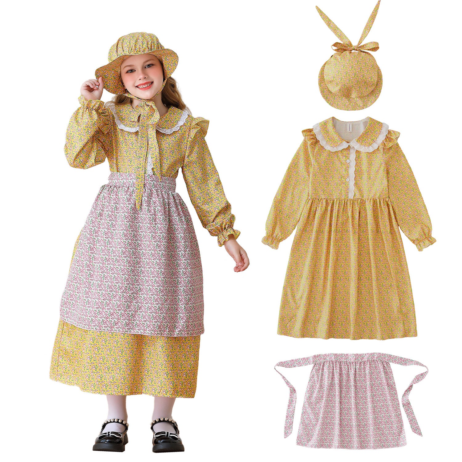 Colonial Girl Children's Clothing Prairie Pioneer Kids Dress Rustic Manor Maid Dress