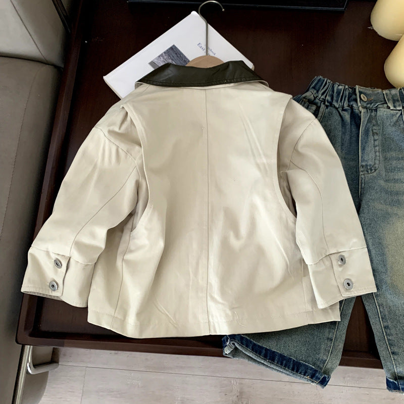 Casual retro mid length denim trench coat jacket