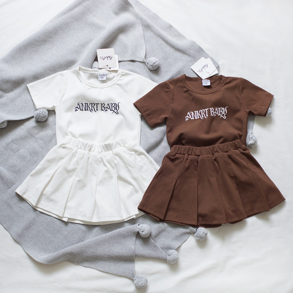 Kids Outfits for Girls, School Style Dress Set, Short Sleeve T-Shirt with Puffy Tennis Skirt