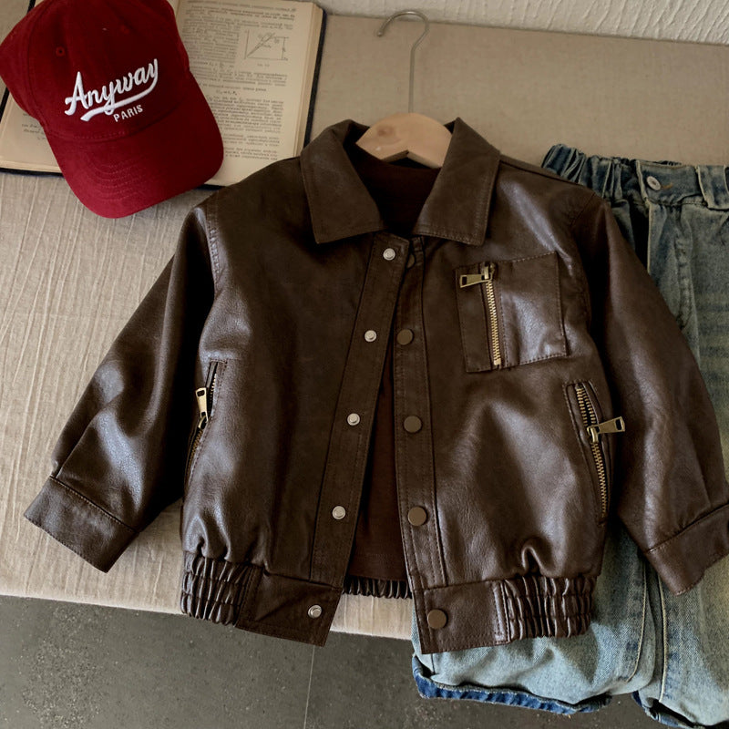 Boys' outerwear autumn baby leather jacket