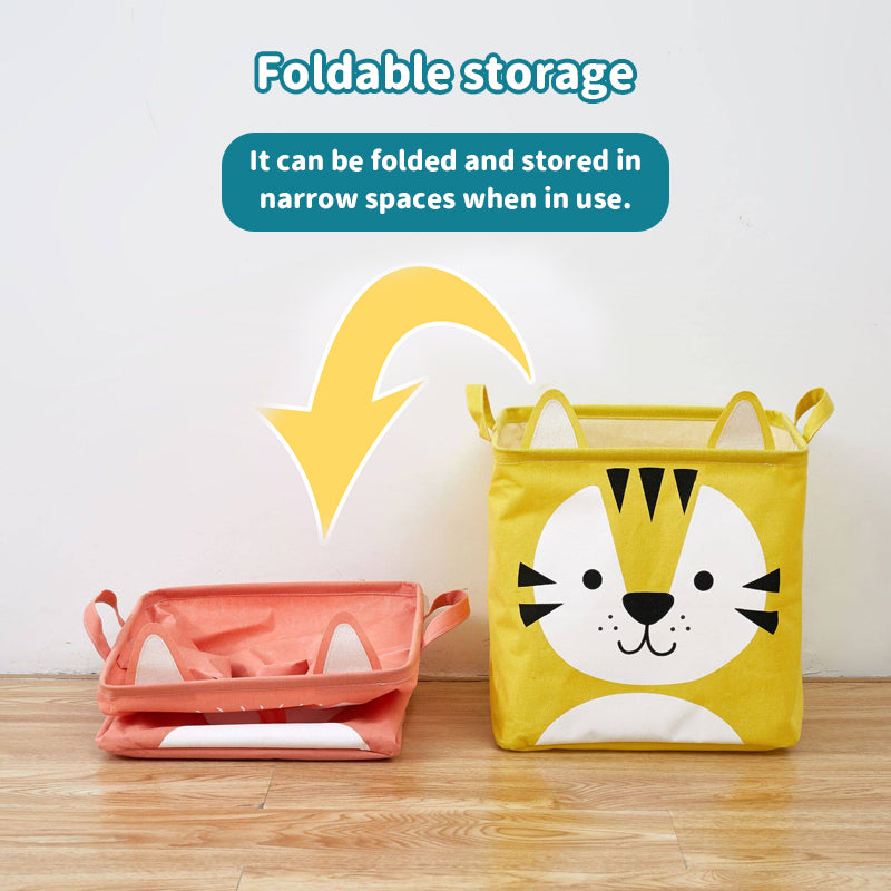 Fabric Cartoon Kids' Toy Storage Bin, Foldable Clothing Organizer & Laundry Hamper, Creative Living Room Storage Basket