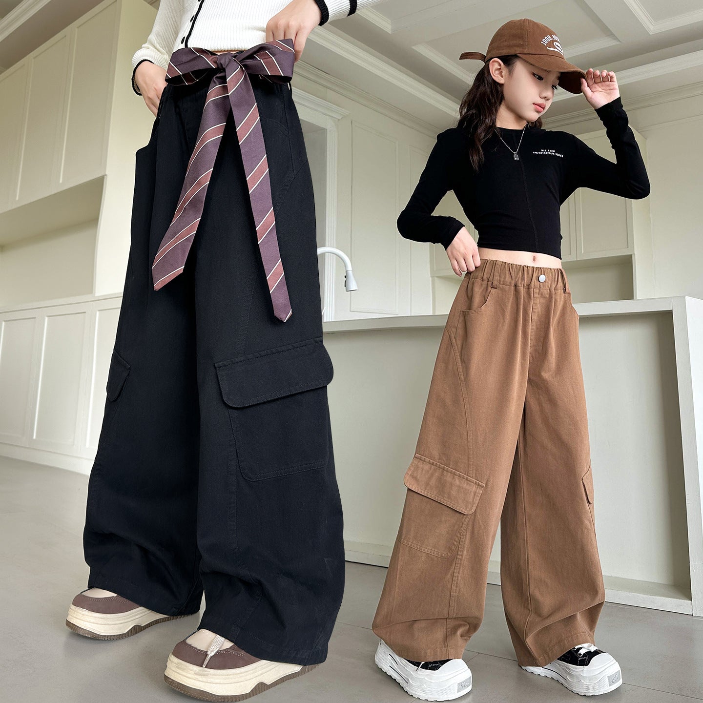 Girls' Cargo Pants Stylish Straight Leg Cargo Pants