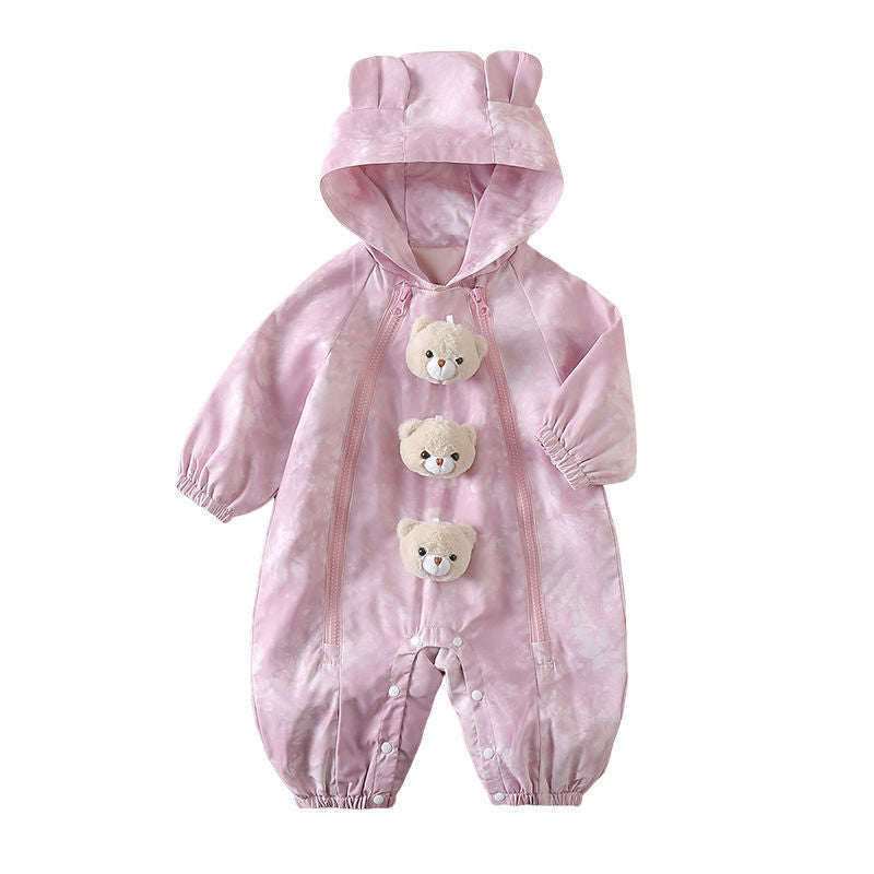 Baby Overall Windproof Jacket, Cute Cartoon Stylish Cargo Jacket