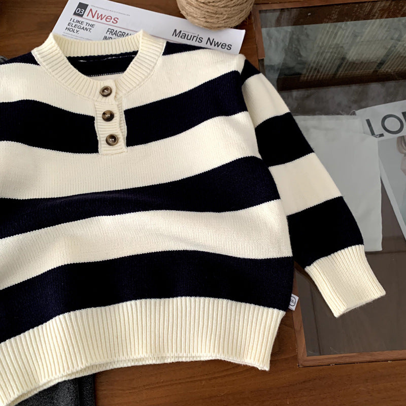 Children's striped pullover knitted sweater for girls
