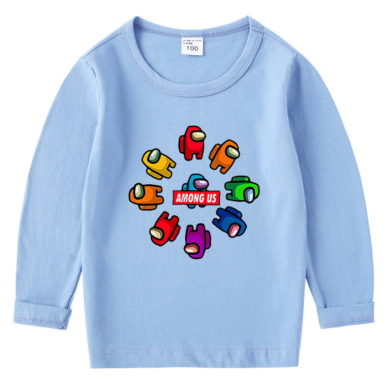 Children's cotton T-shirt with round neck and long sleeved base