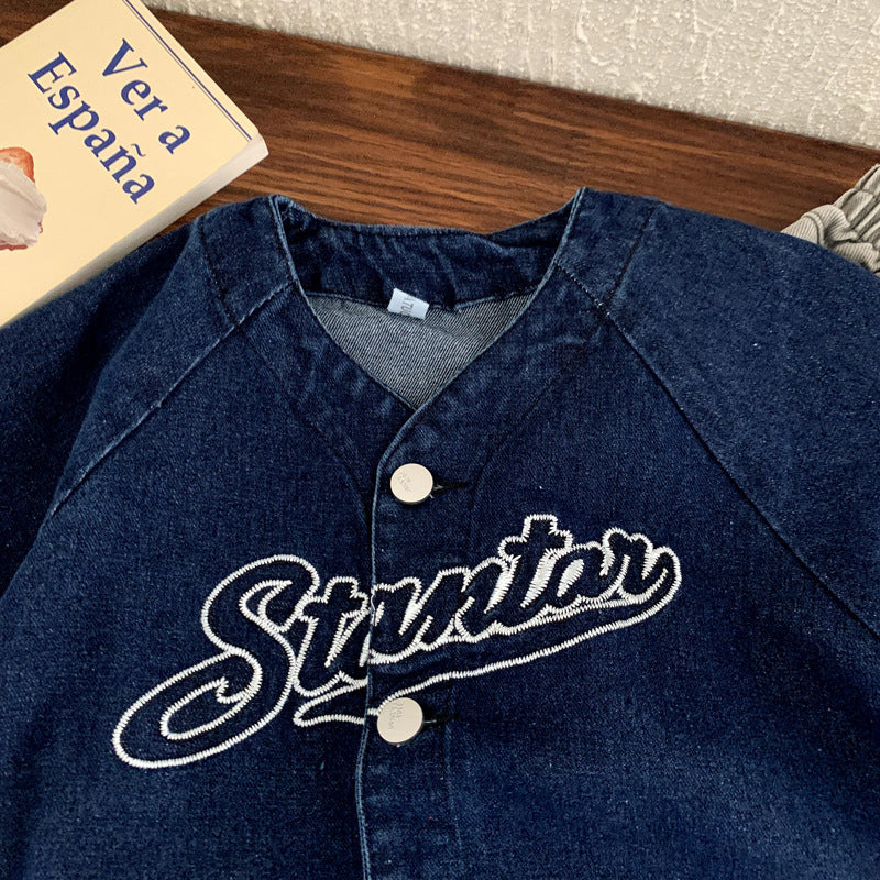 Autumn style mid sleeved vest jacket denim top