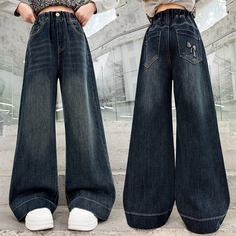 Casual Straight Leg Wide Leg Jeans Pants for Girls