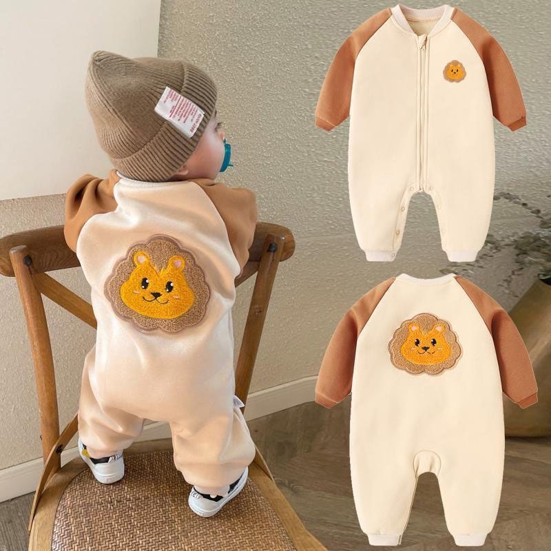 Baby Bodysuit  Fleece-Lined Warm Unisex Infant Cute Cartoon Romper Outfit