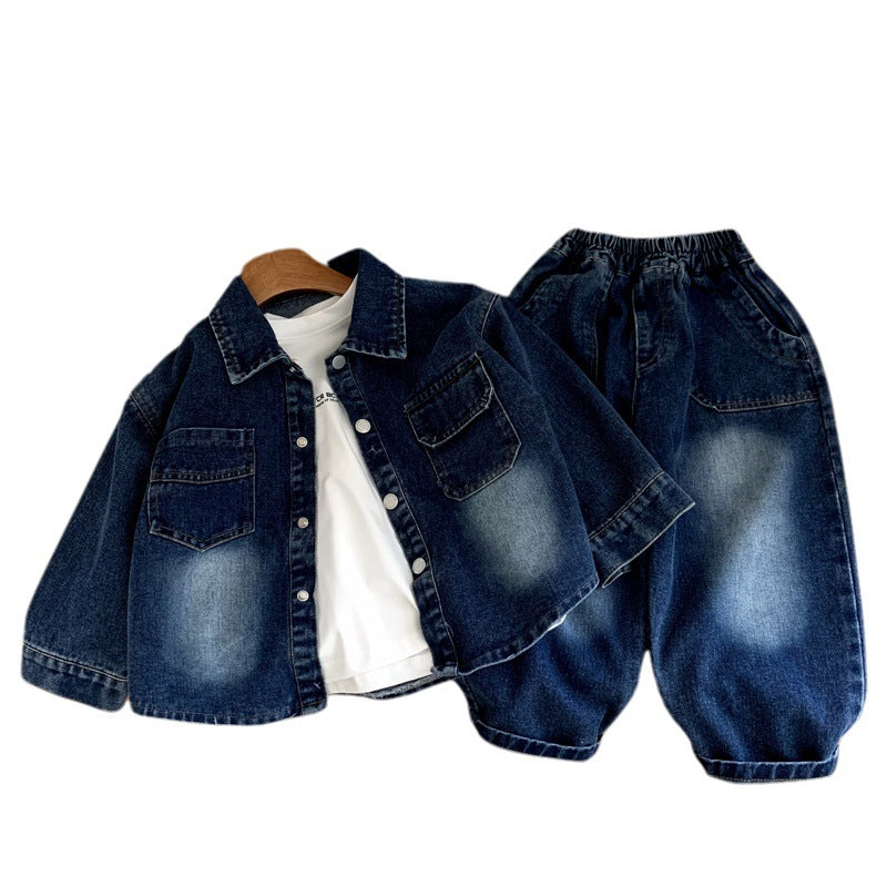 Children's Spring and Autumn Coat Baby Cowboy Two Piece Set