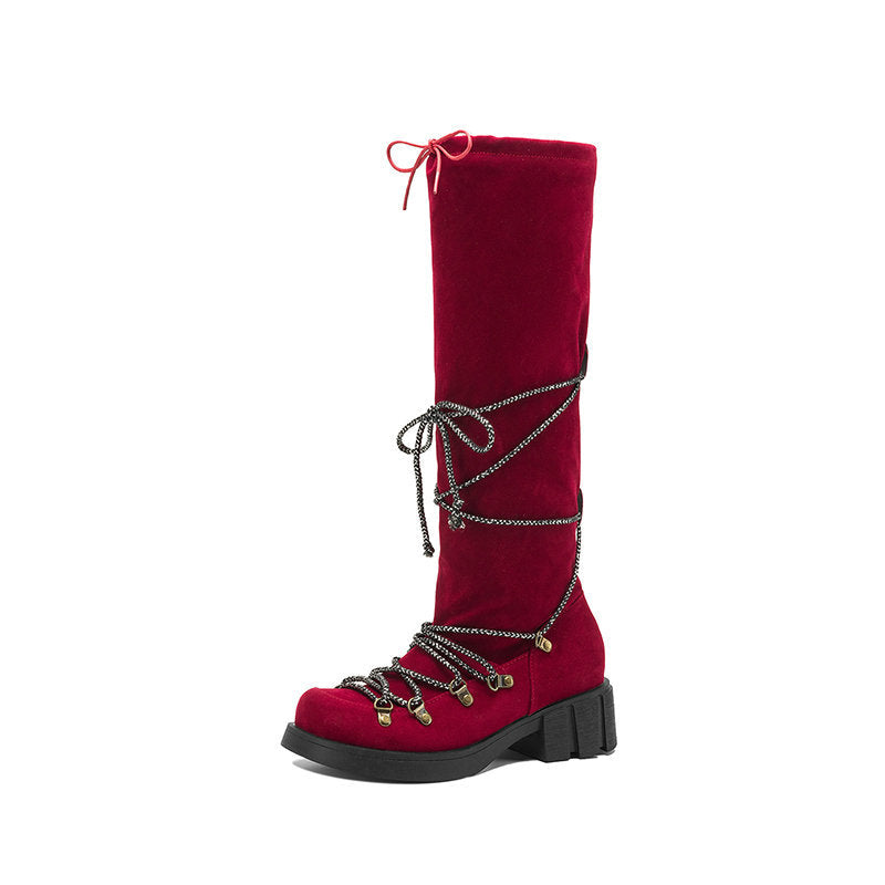 Botas Over-the-Knee con Cinturón y Tacón Grueso – Mujer Vintage