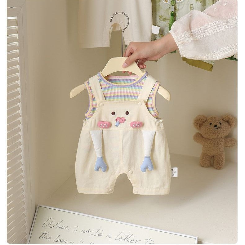 Baby Romper Trendy Cute Wide Shoulder Bodysuit Lightweight Overalls Two-Piece Set