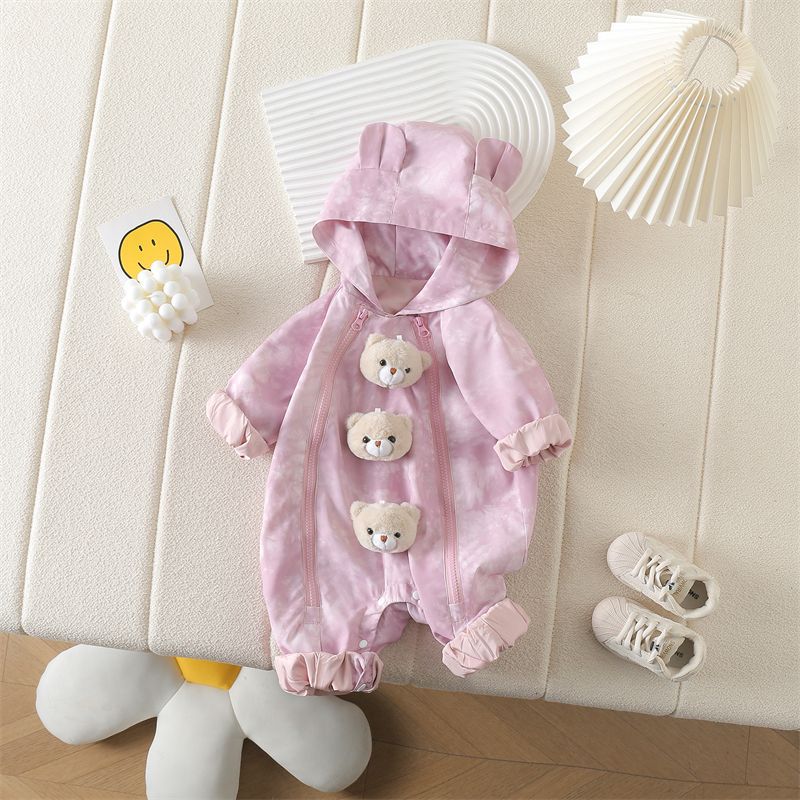Baby Overall Windproof Jacket, Cute Cartoon Stylish Cargo Jacket