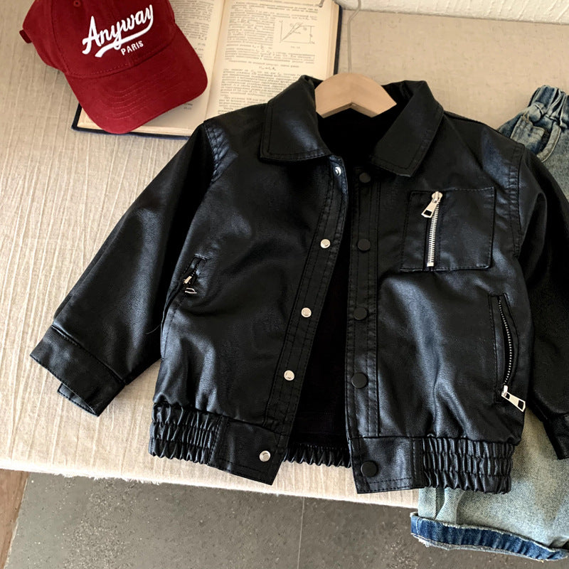Boys' outerwear autumn baby leather jacket