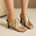 Sandalias con Tachas, Flecos y Punta Cuadrada – Mujer Primavera
