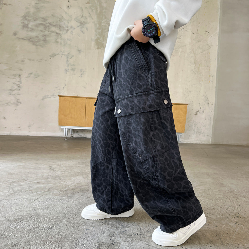 Boys'  Cargo Pants, Casual Street Style Straight Leg Wide Leg Trousers for Kids and Teenagers
