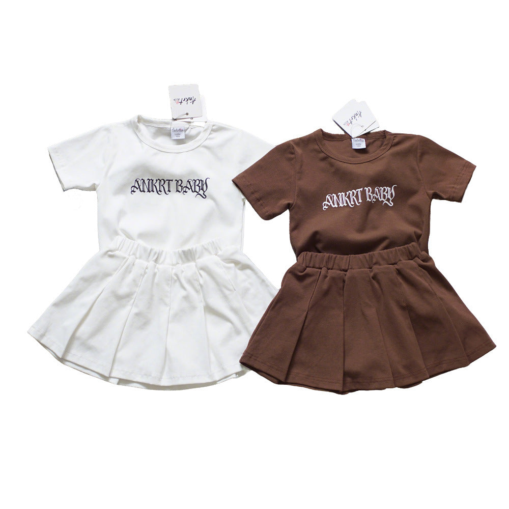 Kids Outfits for Girls, School Style Dress Set, Short Sleeve T-Shirt with Puffy Tennis Skirt