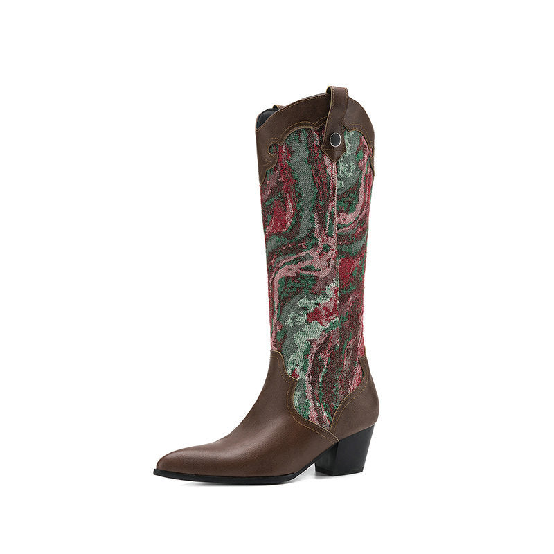 Botas Western Étnicas con Patchwork y Tacón Grueso – Mujer