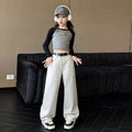 Girls White Wide-Leg Pants Straight Trousers Casual Pants for Big Kids