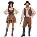 Halloween Vintage Caribbean Pirate Jack Sparrow Cosplay Costume Couple Stage Performance Outfit Set
