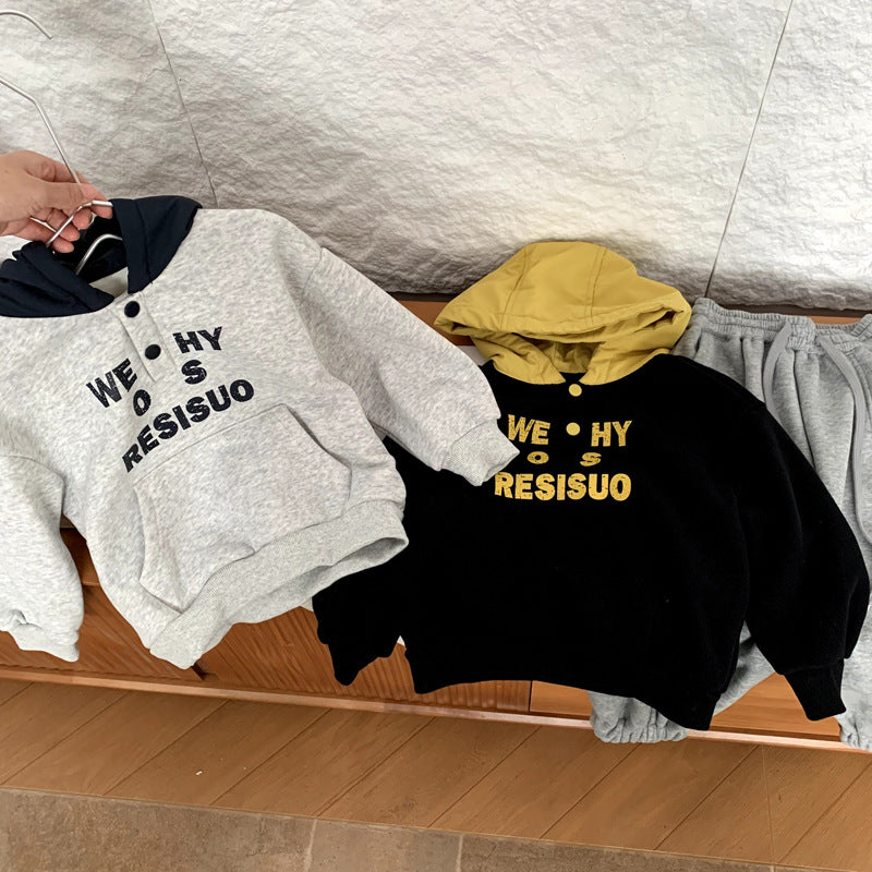 Children's fleece hoodie with thickened warm cover for autumn and winter