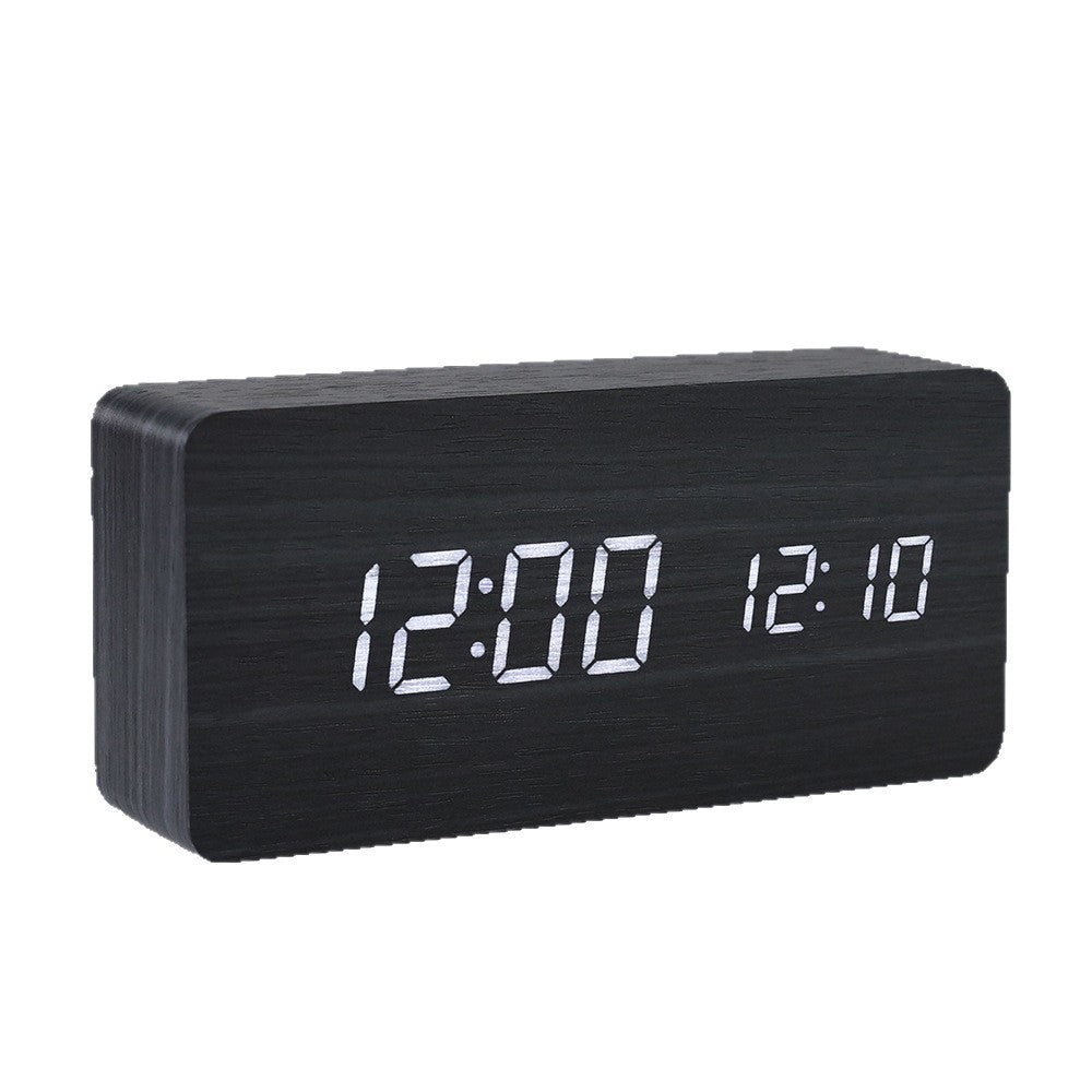 PVC Wooden Clock Multi-Function Alarm Clock LED Clock Thermometer Digital Clock Student Bedside Electronic Night Light Alarm