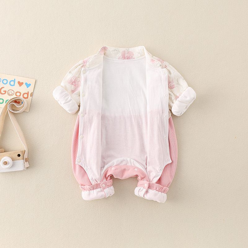 Baby Girl Long Sleeve Romper Two-Layer Bodysuit for Newborn Infant Outerwear