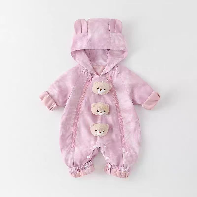 Baby Overall Windproof Jacket, Cute Cartoon Stylish Cargo Jacket