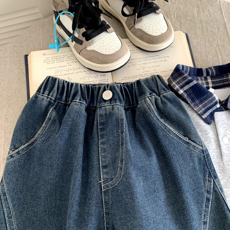 Boys' denim spring and autumn children's pants