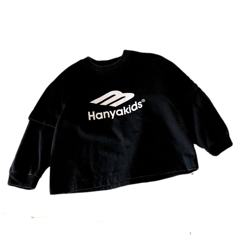 Boys' autumn outfit vintage letter versatile base shirt