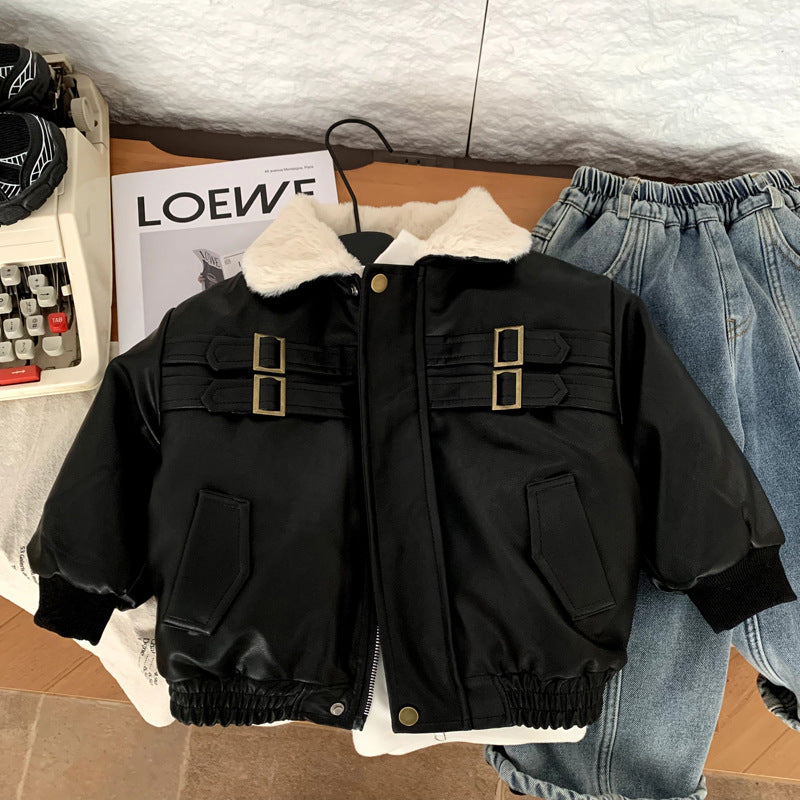 Boys' leather jacket for autumn and winter